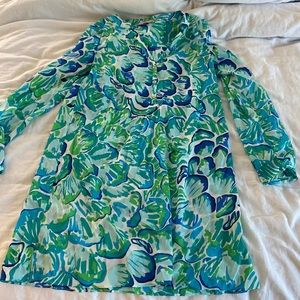 Lilly Pulitzer blue green silk shirt dress